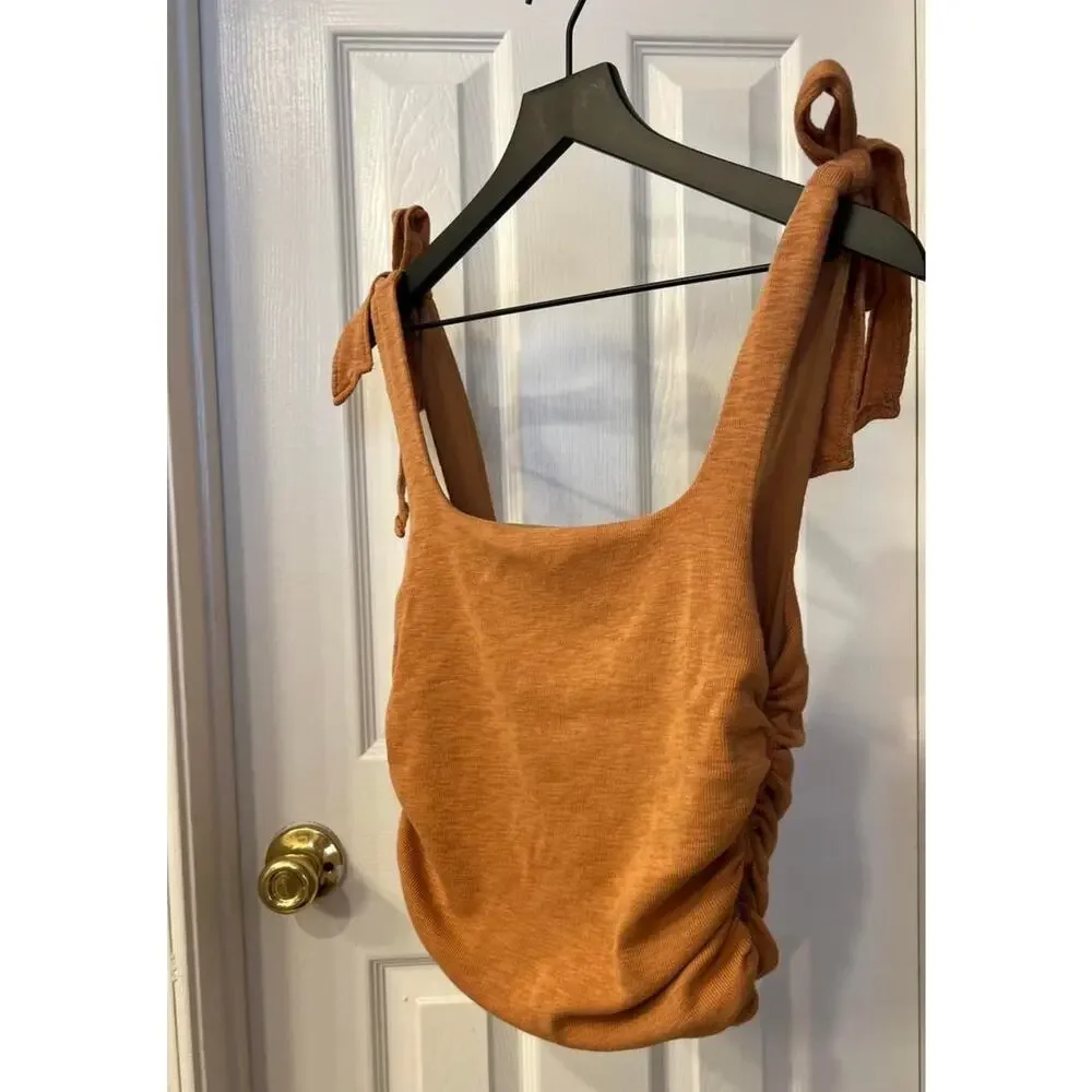 Free People Boulevard Orange/ Brown Tie Tank Women’s L NWOT
